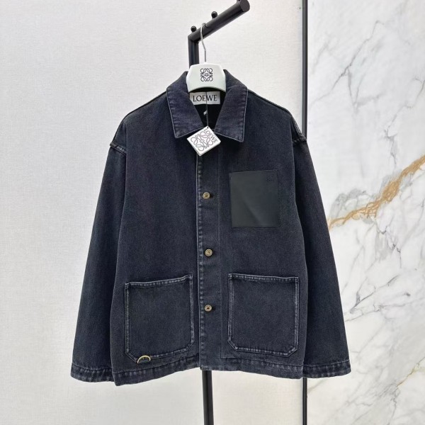 「#5056」Loewe SpringSummer New Vintage Leather Brand Decorated Denim Jacket