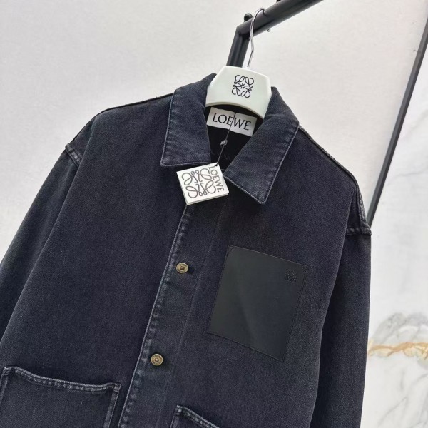 Loewe SpringSummer New Vintage Leather Brand Decorated Denim Jacket