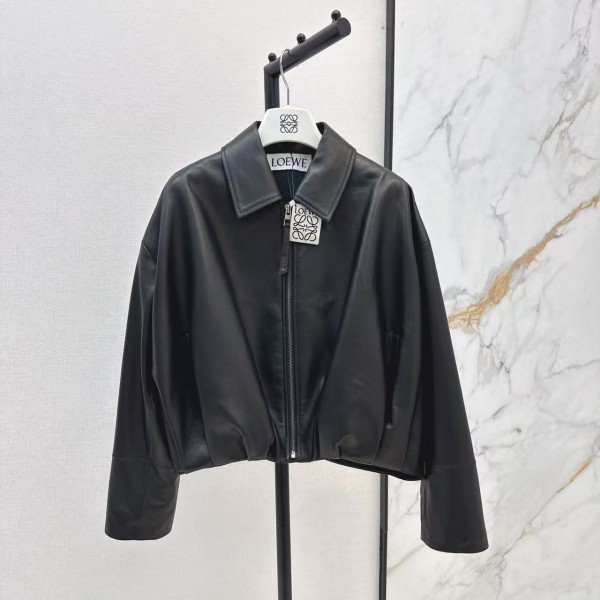「#5060」Loewe Spring and Summer latest retro modern fashion design imported sheepskin pleated women's jacket