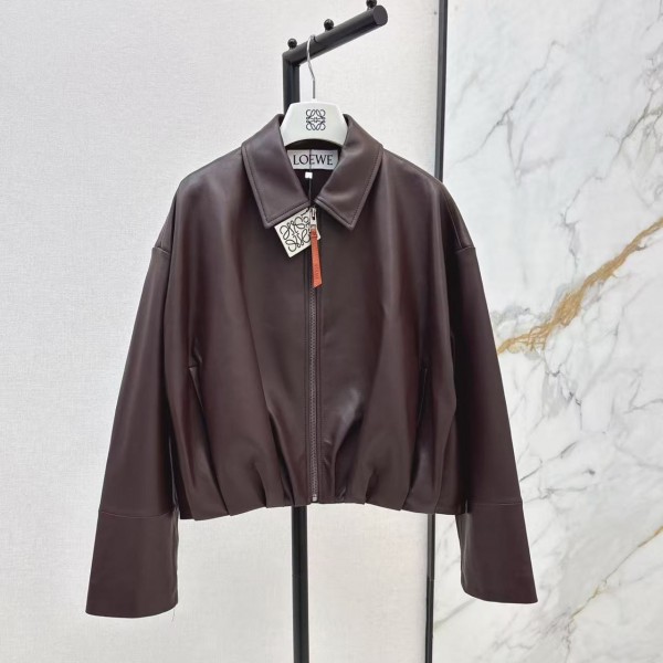 「#5061」Loewe Spring and Summer latest retro modern fashion design imported sheepskin pleated women's jacket