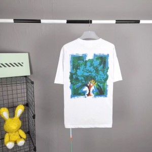 「#5148」off white eco-friendly graffiti arrow print cotton T-shirt