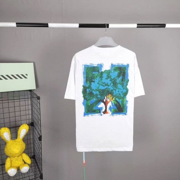 「#5148」off white eco-friendly graffiti arrow print cotton T-shirt