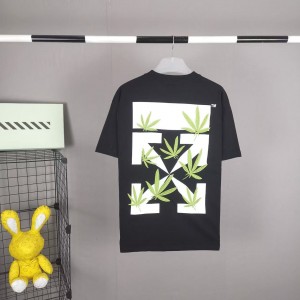 「#5155」off white summer new lucky leaf embroidery print T-shirt