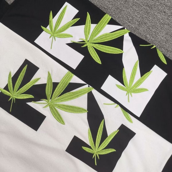 off white summer new lucky leaf embroidery print T-shirt