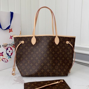 「#1366」Louis Vuitton NEVERFULL Apricot Medium Shopping Bag M40995, Top Quality Size: 31 * 28 * 14cm