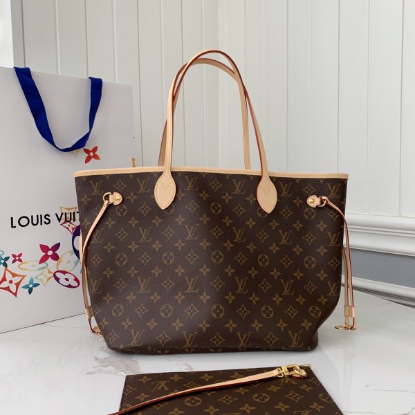 「#1367」Louis Vuitton NEVERFULL Apricot Medium Shopping Bag M41177, Top Quality Size: 31 * 28 * 14cm