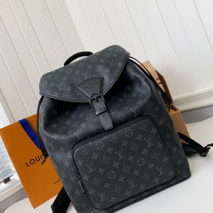 「#1452」Louis Vuitton's New MONTSOURIS Men's Black Flower Backpack M45583, Top Quality Size: 32 * 40 * 19cm
