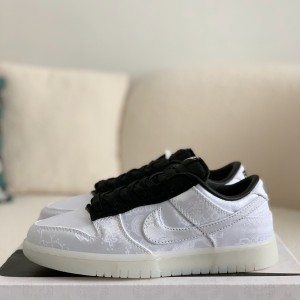「#1493」Fragment Design x Clot x Nike SB Dunk Low"20th AnniversaryWhite Silk Sneakers