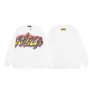 「#1624」Louis Vuitton Flame Graffiti Letters Couple Sweatshirt