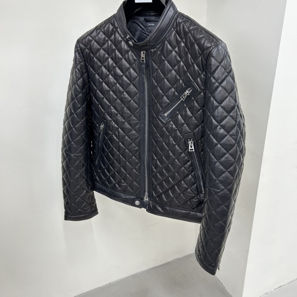 Tom Ford 23 catwalk style slim stand collar leather jacket