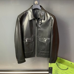 「#1774」Tom Ford Sheepskin lapel leather jacket