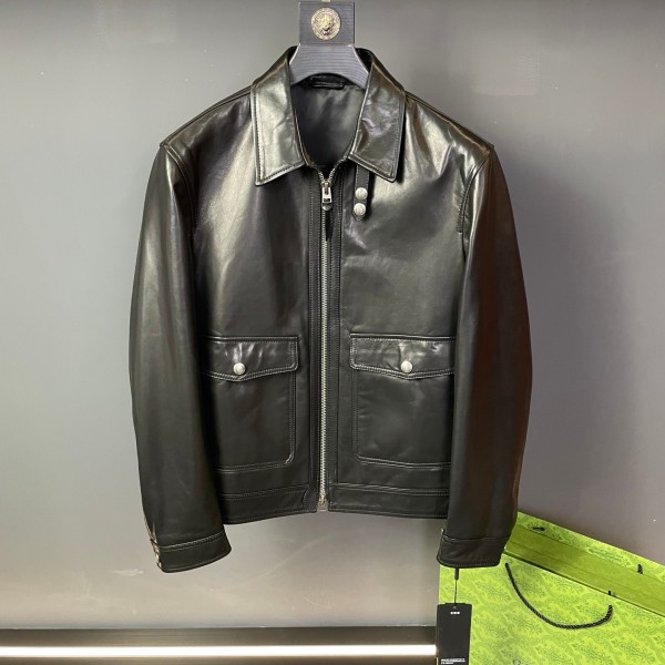 「#1774」Tom Ford Sheepskin lapel leather jacket