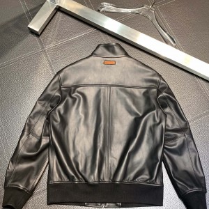 「#1778」Zegna Stand collar leather jacket