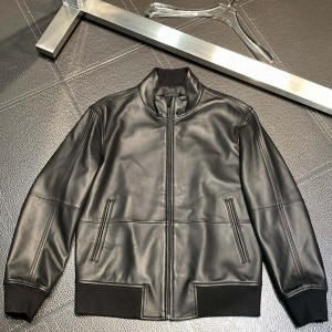 「#1778」Zegna Stand collar leather jacket