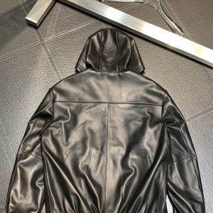「#1779」Zegna hooded leather jacket