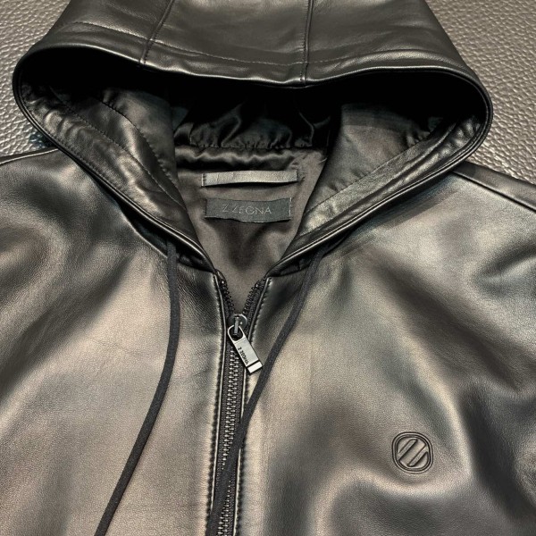 Zegna hooded leather jacket
