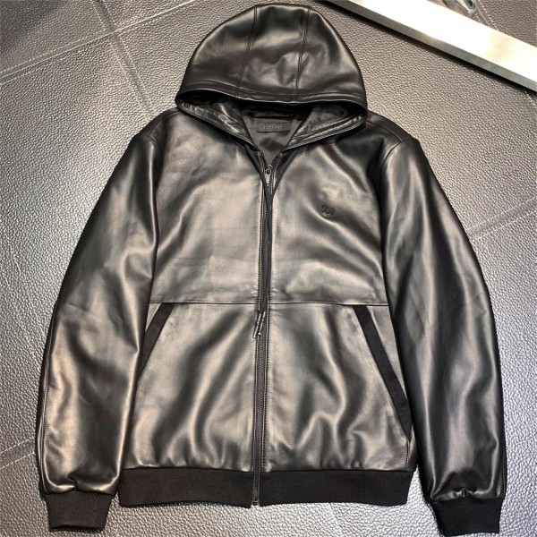 「#1779」Zegna hooded leather jacket