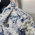 「#1872」Louis Vuitton Floral jacquard fringed denim jacket