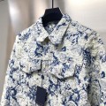 「#1872」Louis Vuitton Floral jacquard fringed denim jacket