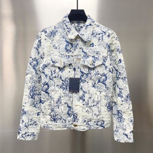 「#1872」Louis Vuitton Floral jacquard fringed denim jacket