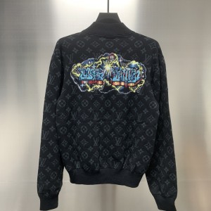 「#1873」Louis Vuitton graffiti jacquard knit zipped jacket