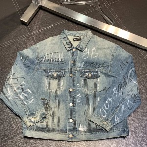 「#1913」Balenciaga Lapel graffiti denim jacket