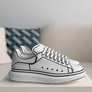 「#487」Alexander McQueen MQ White hand-painted Sneakers