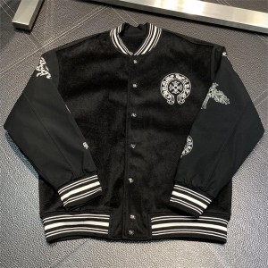 「#1966」Chrome Hearts Embroidered patchwork wool baseball jacket