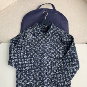 「#2089」Louis Vuitton Classic Logo printed all over patchwork denim jacket