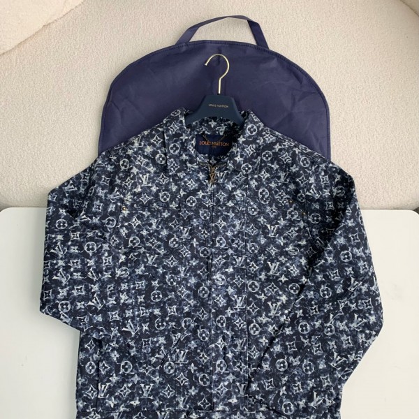 「#2089」Louis Vuitton Classic Logo printed all over patchwork denim jacket