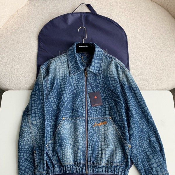 「#2056」Louis Vuitton Classic Logo printed all over patchwork denim jacket