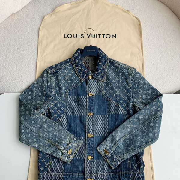 「#1808」Louis Vuitton Classic Logo printed all over patchwork denim jacket