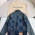 「#1808」Louis Vuitton Classic Logo printed all over patchwork denim jacket