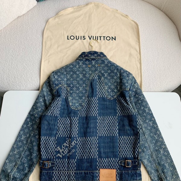 Louis Vuitton Classic Logo printed all over patchwork denim jacket