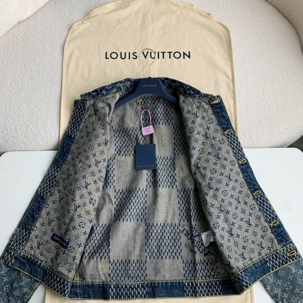 Louis Vuitton Classic Logo printed all over patchwork denim jacket
