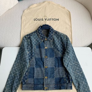 「#1808」Louis Vuitton Classic Logo printed all over patchwork denim jacket