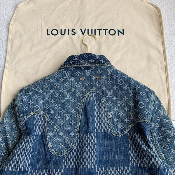 Louis Vuitton Classic Logo printed all over patchwork denim jacket