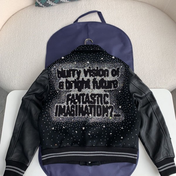 Louis Vuitton FW23 lettered beaded embroidered leather jacket