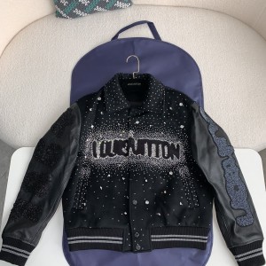 「#2603」Louis Vuitton FW23 lettered beaded embroidered leather jacket