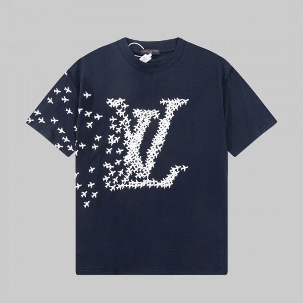 「#2732」Louis Vuitton 23ss small plane full print pattern gold classic T-shirt