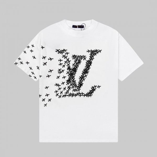 「#2733」Louis Vuitton 23ss small plane full print pattern gold classic T-shirt