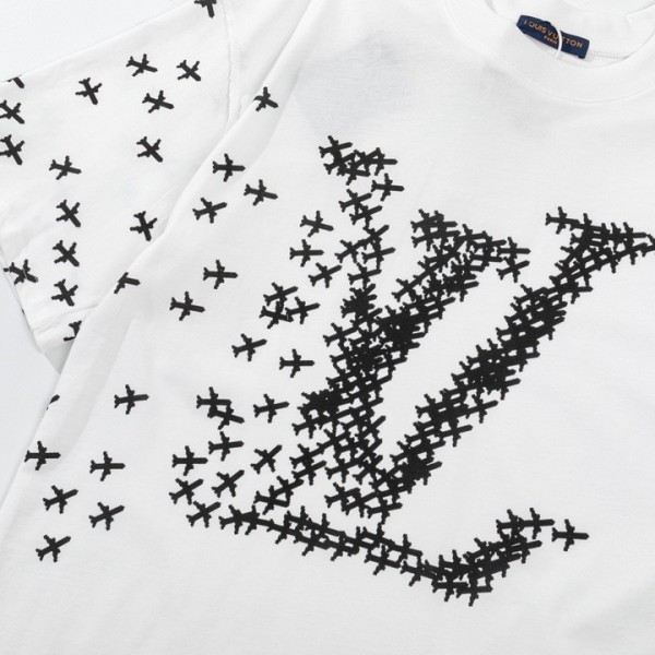 Louis Vuitton 23ss small plane full print pattern gold classic T-shirt