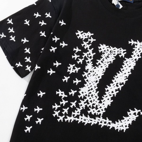 Louis Vuitton 23ss small plane full print pattern gold classic T-shirt