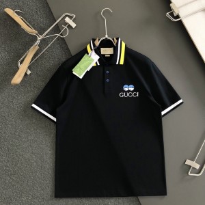「#2857」Gucci Floral neckline embroidered polo shirt with cartoon lettering