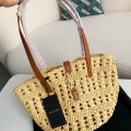「#2921」YSL  Raffia patchwork cow leather woven single shoulder handbag  Size：42*20*22cm