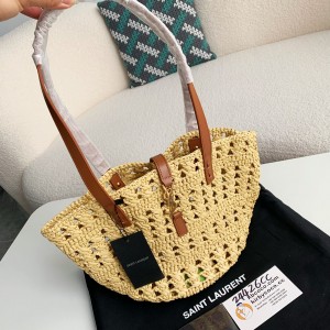 「#2921」YSL  Raffia patchwork cow leather woven single shoulder handbag  Size：42*20*22cm