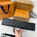 「#2969」Louis Vuitton's new Sac Plat Horizontal Zippé men's black flower briefcase M45165 Size: 31*39*8.5cm