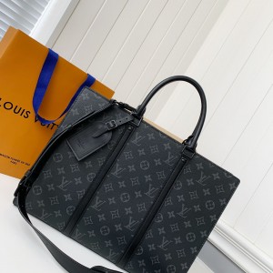 「#2969」Louis Vuitton's new Sac Plat Horizontal Zippé men's black flower briefcase M45165 Size: 31*39*8.5cm