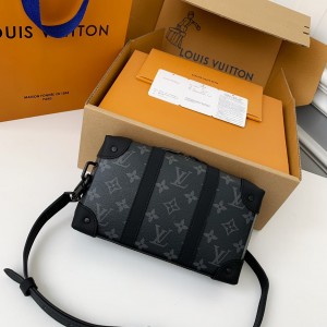 「#2970」Louis Vuitton's new Sac Plat Horizontal Zippé men's black flower briefcase M45165 Size:  22.5*14*5cm