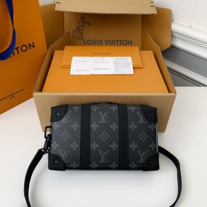 「#2970」Louis Vuitton's new Sac Plat Horizontal Zippé men's black flower briefcase M45165 Size:  22.5*14*5cm